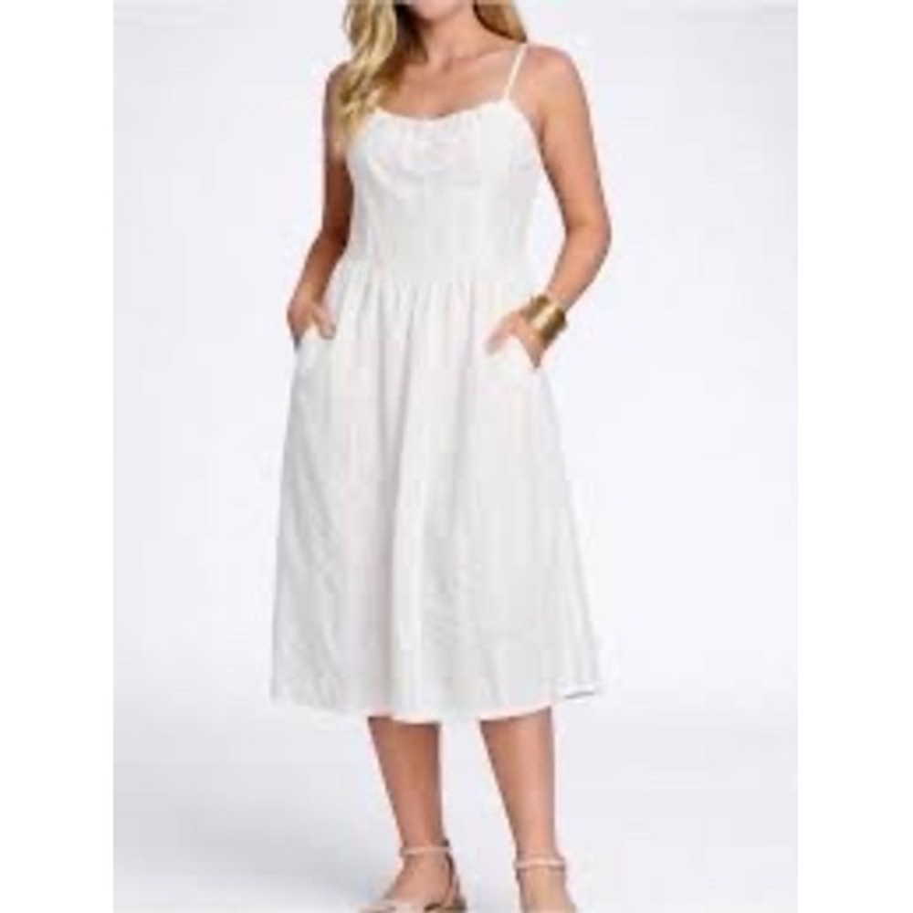 Wild Fable White Textured Midi Dress Small Smocked Back Pockets Summer Sundress